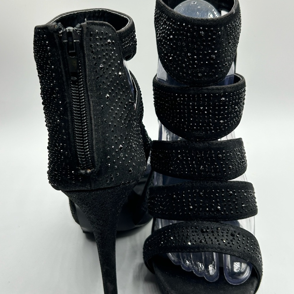 Women’s Olivia Miller Black Rhinestone Open Toe Back Zipper Sandals Size 8 1/2 - Picture 11 of 14